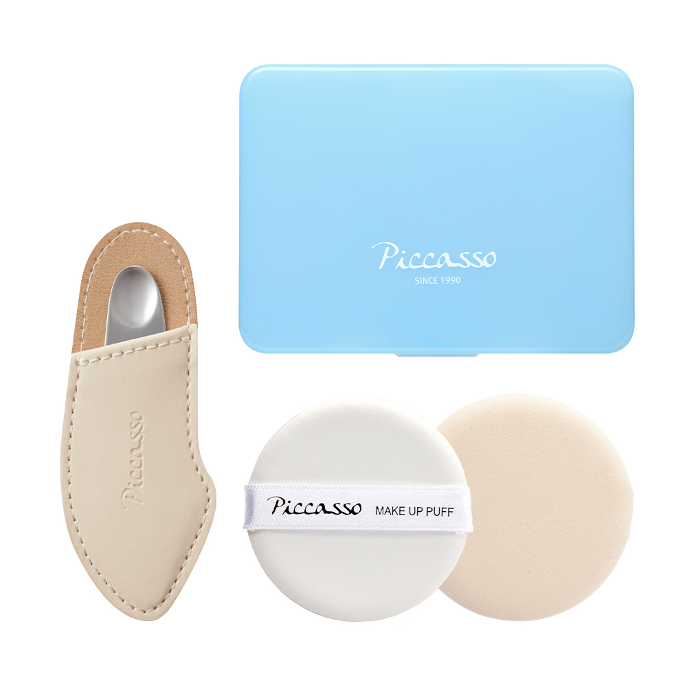 [피카소] 투인원 베이스 3종 세트(투웨이 스파츌라+퍼프2p+멀티케이스 블루)(N배송)