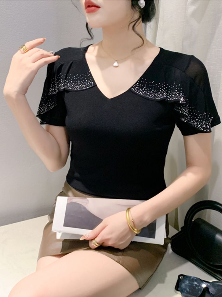 프릴 장식 블라우스 탱고 왈츠 줌바복 댄스 티셔츠 삼바 의상 자이브 살사 라인댄스복 - 상세 이미지 3