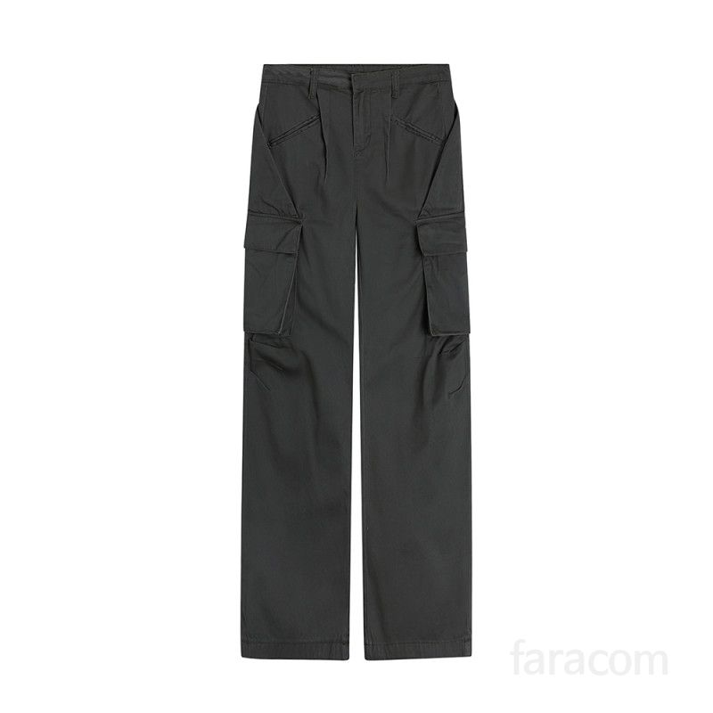 여자 봄 가을 스트릿 하이웨이스트 카고 와이드 팬츠 Y2K 힙스터 데일리룩 롱 코튼 면바지 4650 - 상세 이미지 5