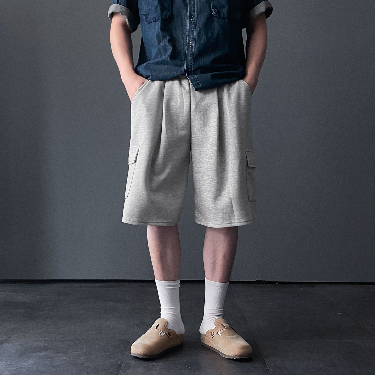 1+1 남성버뮤다팬츠 카고바지 회색반바지 와이드반바지 - 상세 이미지 4