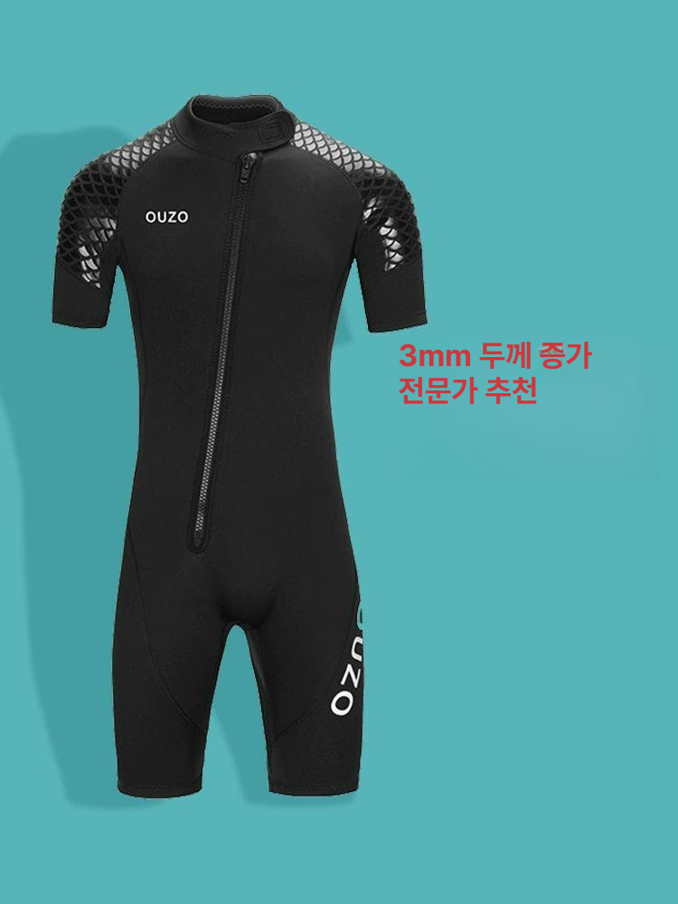 3MM 남성용 해루질 스노클링 서핑슈트 스쿠버 반팔 긴팔 후드 3MM 블랙 짧은 소매 중간 바지 155-165CM 50.0-57.5kg - 상세 이미지 2
