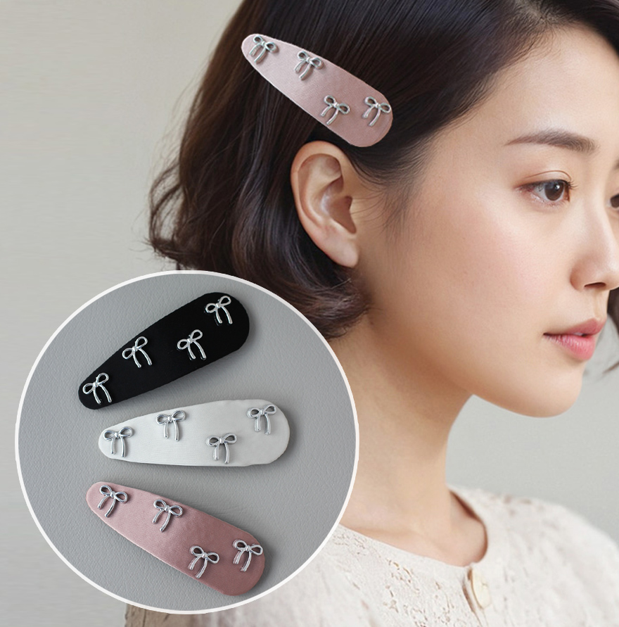 발레코어 리본 새틴 공단 똑딱핀 삼각핀 블랙 핑크 아이보리 - 상품 이미지