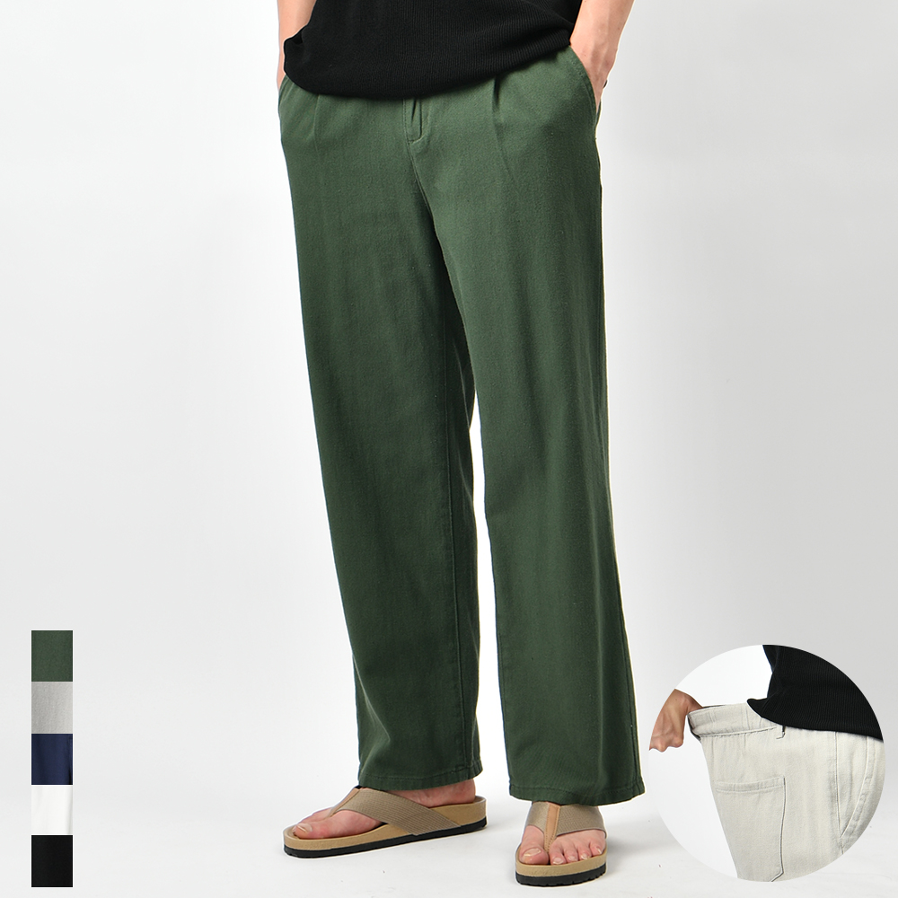 남성여름면바지 세미와이드 핀턱 허리 뒷밴드 팬츠