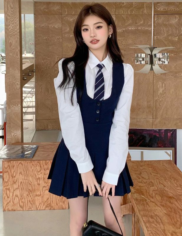 여자 봄 가을 프레피룩 스쿨룩 퍼프소매 카라 긴팔 크롭 셔츠 단정한 오피스룩 데일리 레이어드 블라우스 8095 - 상세 이미지 2