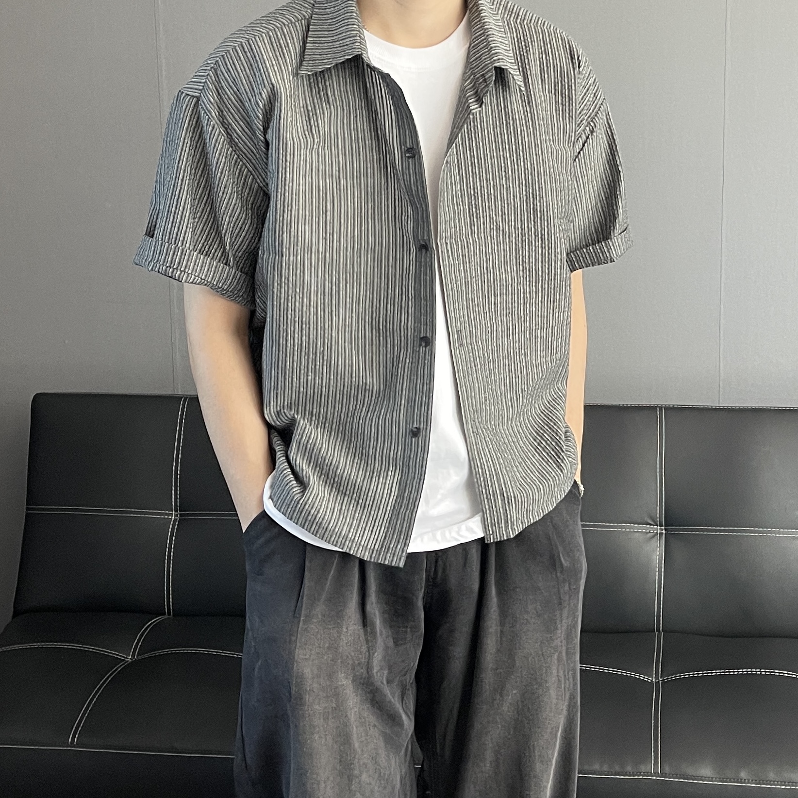 남자시어서커셔츠 남자크롭셔츠 린넨셔츠 - 상세 이미지 2