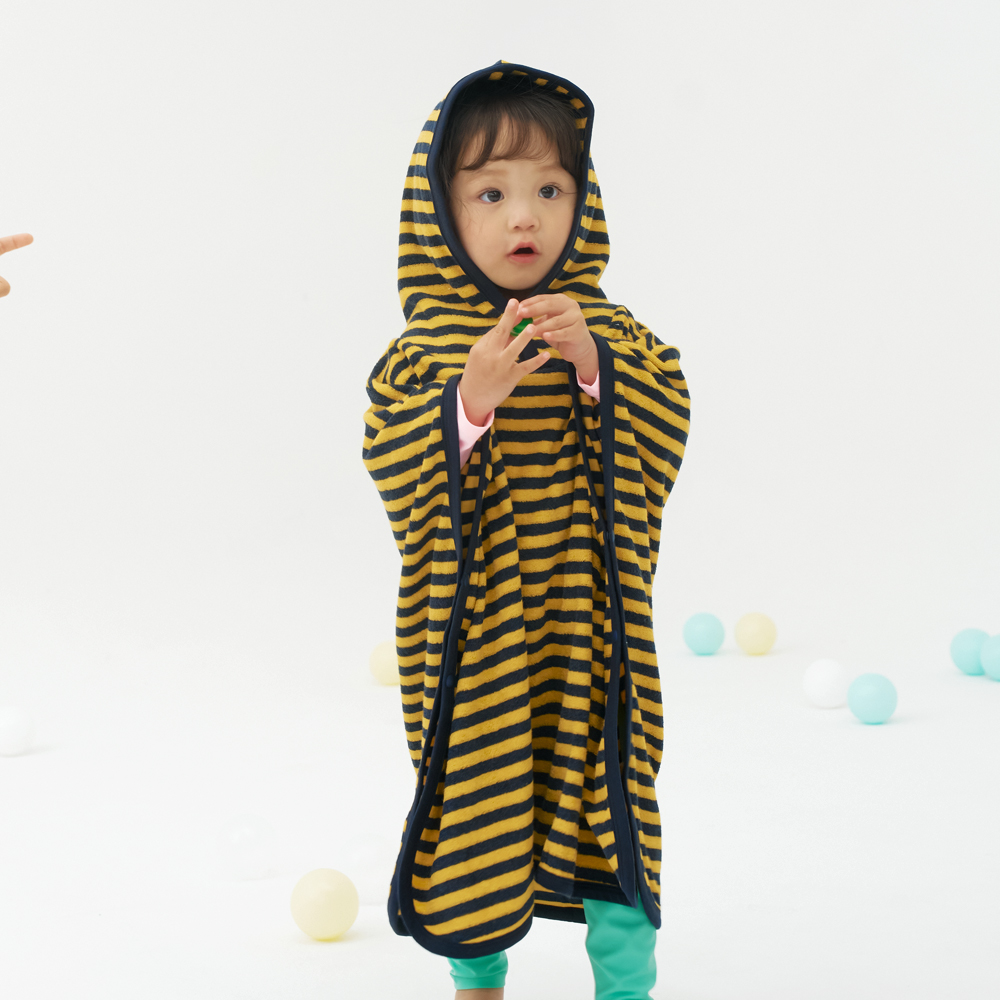 스테이지 스트라이프 아기 유아 키즈 비치 가운 목욕 사워 타올 물놀이 후드 타월 옐로우, M(80-95cm)