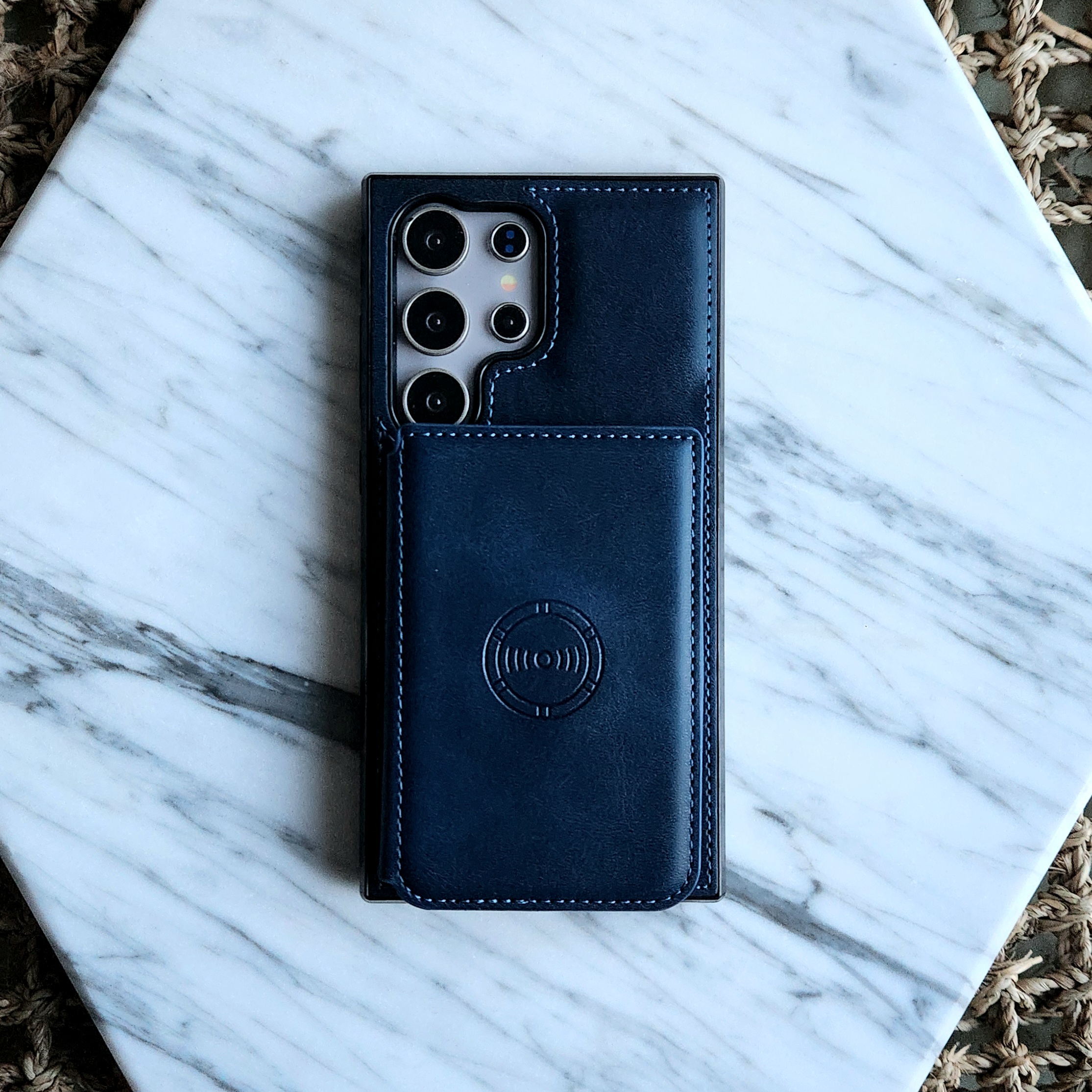 카드 케이스 가죽 지갑 범퍼 다크블루, 갤럭시S22울트라 - 상품 이미지