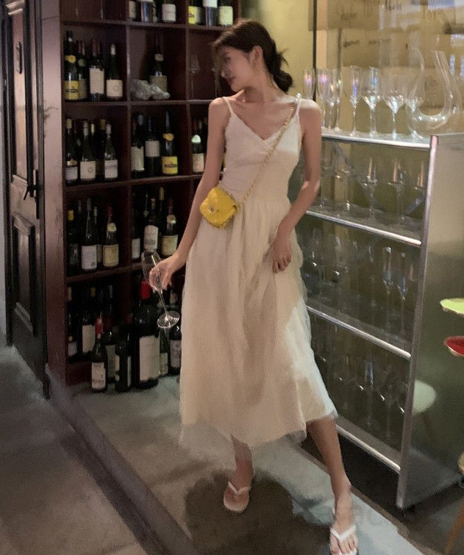 여자 봄 여름 발레코어 레이스 뷔스티에 롱원피스 골지 메쉬 시스루 슬립 데일리룩 바캉스룩 8189 - 상세 이미지 4