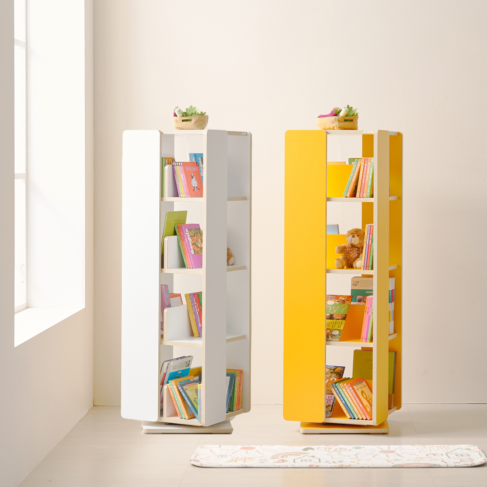 착한목수 LPM 우디 4단 회전책장 유아 어린이 아동 유아 거실 책장 화이트