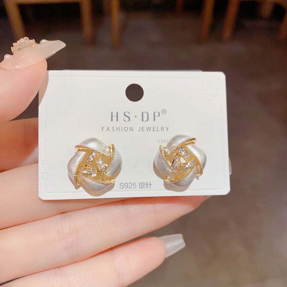 S925 우아한 14K 화이트 볼 귀걸이 은침 큐빅 포인트 이어링 - 상세 이미지 2
