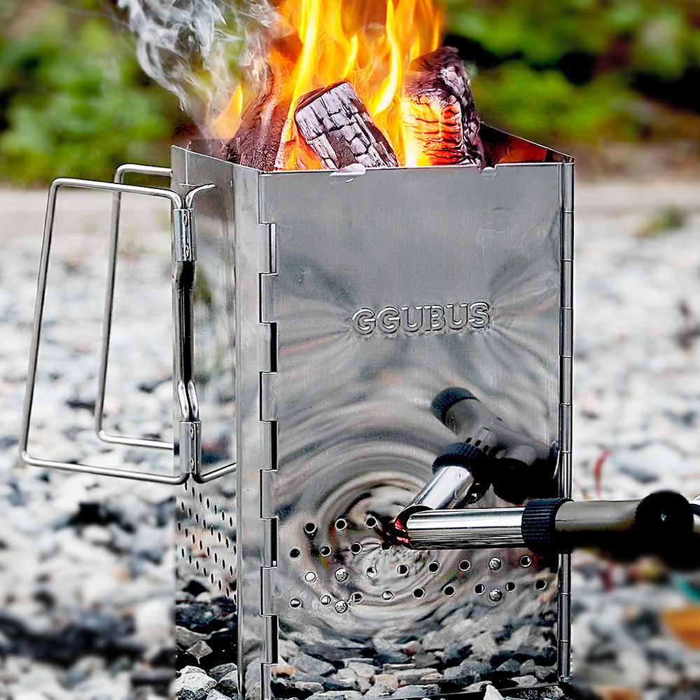 꾸버스 특대형 XXL 차콜스타터 사각 접이식 숯불 착화기 캠핑 휴대용 침니스타터 오덕 가방