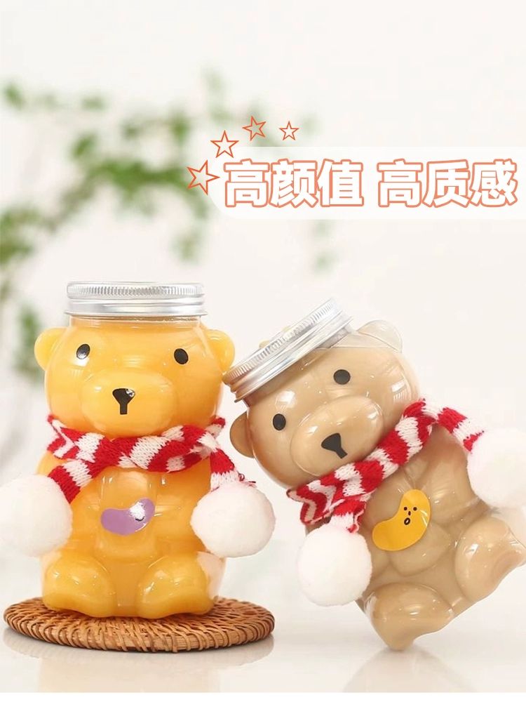 일회용 곰돌이 보틀 크리스마스 페트병 음료병 공병 주스 350ml 밀폐 알루미늄 뚜껑 20개 - 상세 이미지 3