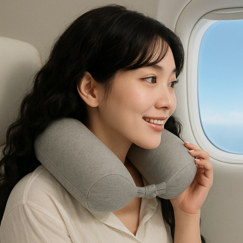기내용목베개 여행용 비행기 기내 인천공항 승무원 휴대용 접히는 메모리폼베개 - 상품 이미지