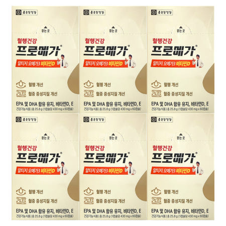종근당건강 혈행건강 프로메가 알티지 오메가3 비타민D 430mg x 60캡슐 6개