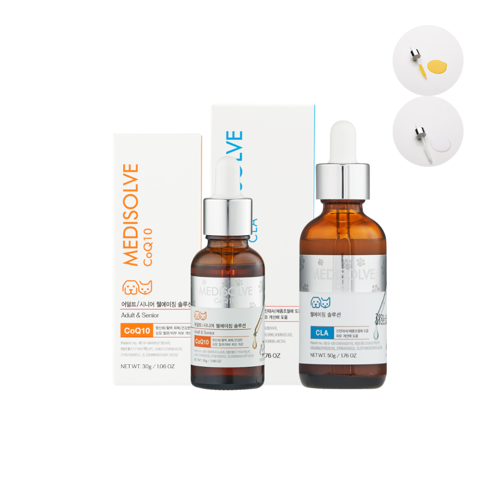 메디솔브 코큐텐(30g) 1개+씨엘에이(50g) 1개 세트 강아지 고양이 영양제 액상 - 상품 이미지
