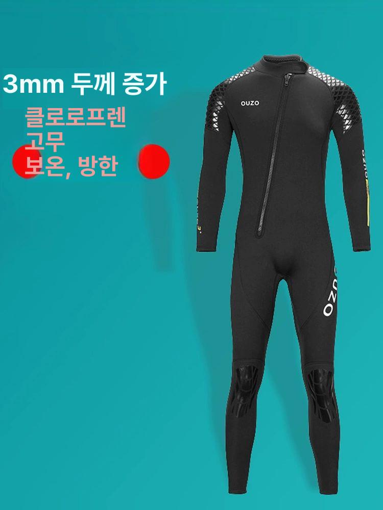 3MM 남성용 해루질 스노클링 서핑슈트 스쿠버 반팔 긴팔 후드 3MM 블랙 짧은 소매 중간 바지 155-165CM 50.0-57.5kg - 상세 이미지 3