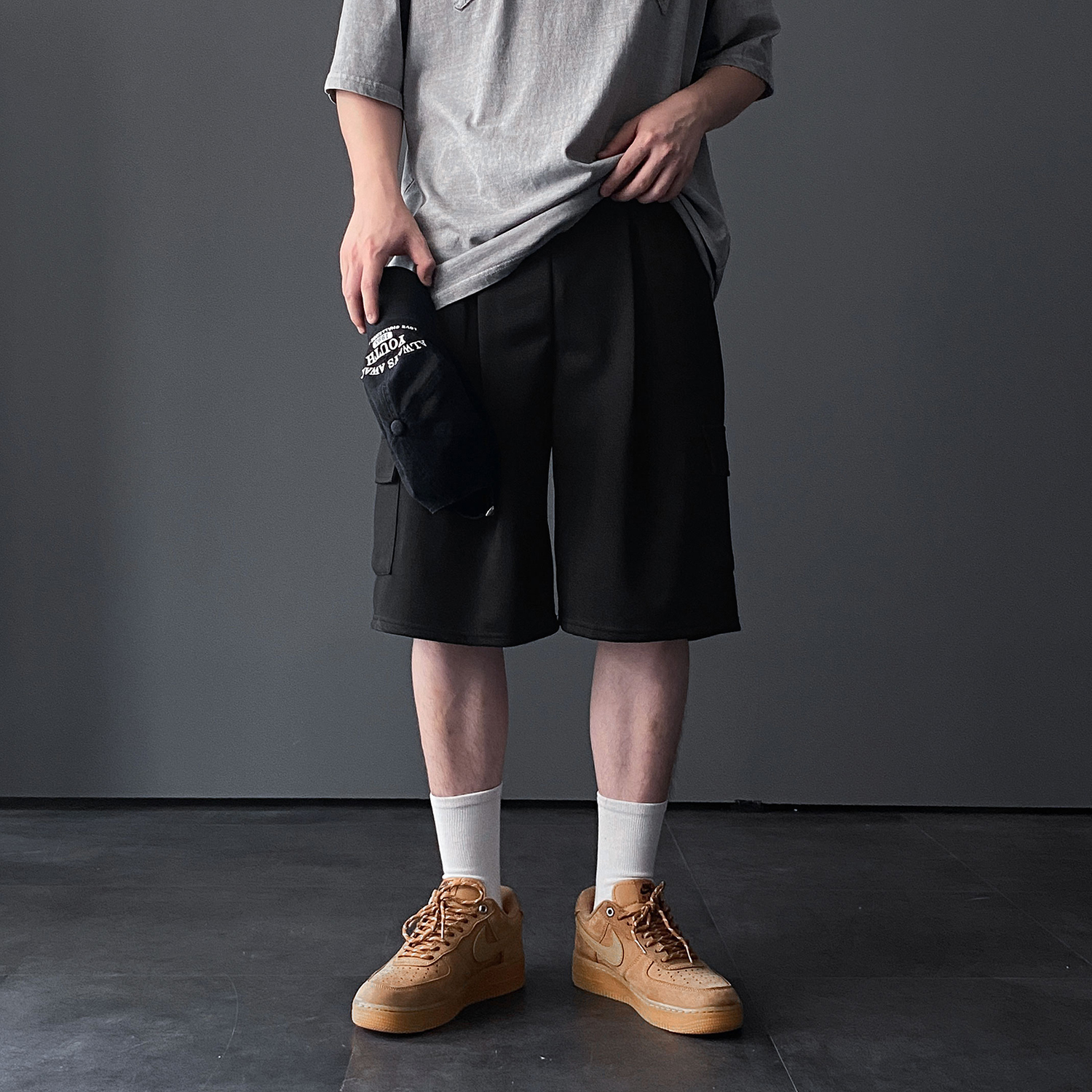 1+1 남성버뮤다팬츠 카고바지 회색반바지 와이드반바지 - 상세 이미지 2