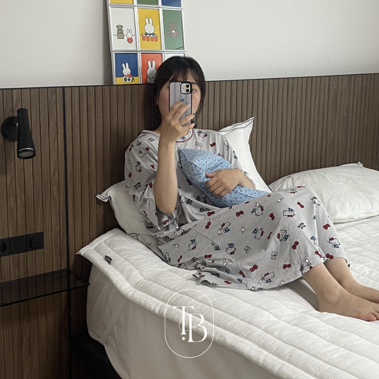 헬로키티 산리오 파자마 면 국산 리본 원피스 잠옷 사계절 여름 - 상세 이미지 3