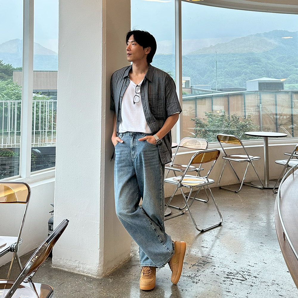 남자 청바지 통큰 데님 팬츠 남자 와이드청바지 - 상세 이미지 3