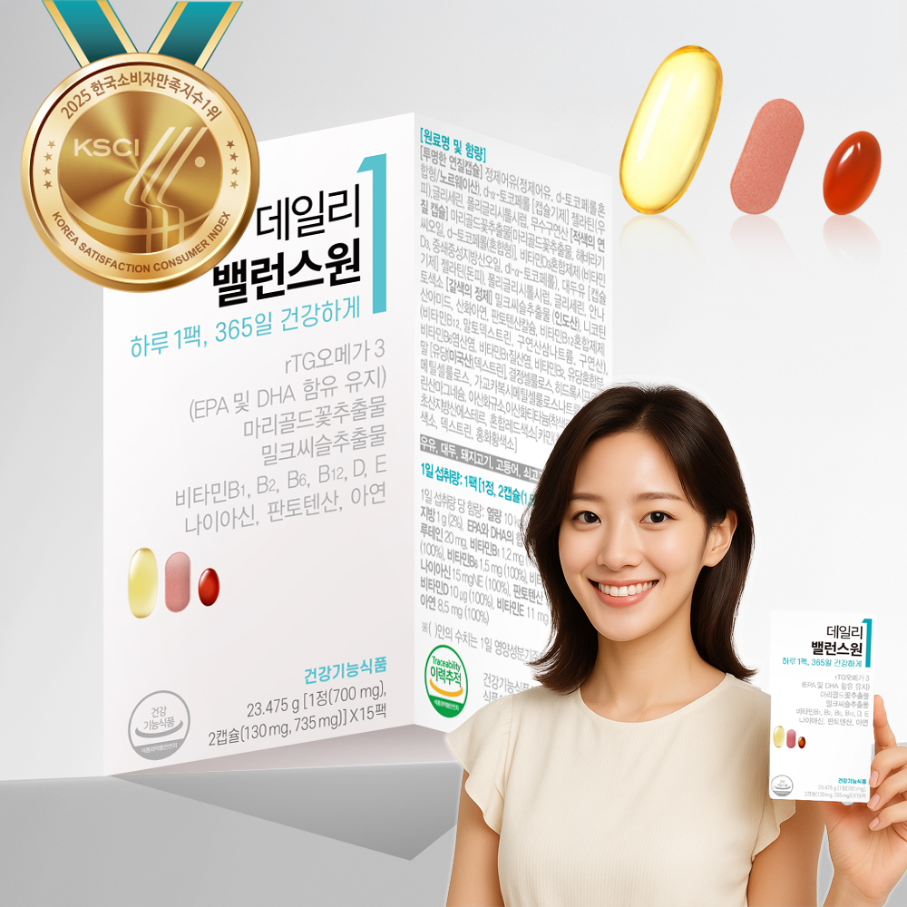 데일리밸런스원 rTG오메가3+밀크씨슬+루테인 (소비기한 26.3.7) 15개입, 2개