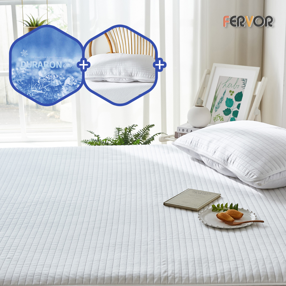 퍼보 휴비스 듀라론 에오로쿨 냉감패드 쿨매트 소파침대러그 스트라이프 화이트, SS(슈퍼싱글)