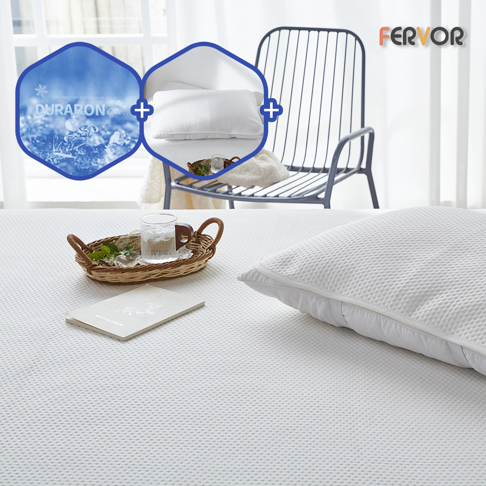 퍼보 휴비스 듀라론 에오로쿨 냉감패드 쿨매트 소파침대러그 도트 화이트, K(킹)