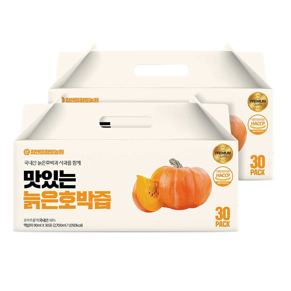 [국내산] 참앤들황토농원 국내산 맛있는 늙은 호박즙 90ml 30포, 2개