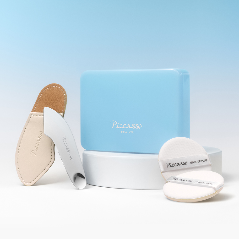 [피카소] 투인원 베이스 3종 세트(투웨이 스파츌라+퍼프2p+멀티케이스 블루)(N배송)