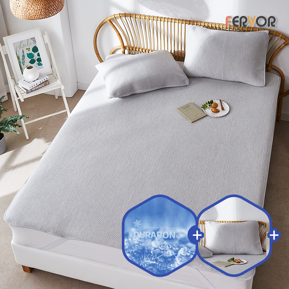 퍼보 휴비스 듀라론 에오로쿨 냉감패드 쿨매트 소파침대러그 도트 그레이, Q(퀸)