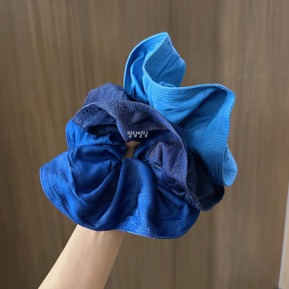 블루 데님 곱창밴드 청 머리끈 똥머리 곱창끈 심플 스크런치 - 상세 이미지 2