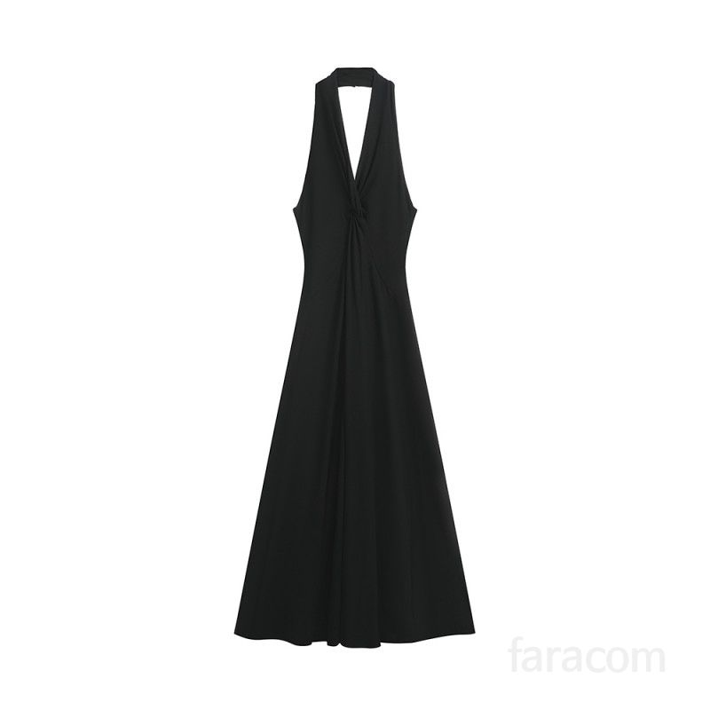 여자 봄 여름 홀터넥 백리스 꼬임 브이넥 롱 맥시 원피스 우아한 여신 드레스 슬림핏 파티룩 바캉스룩 8698 - 상세 이미지 5