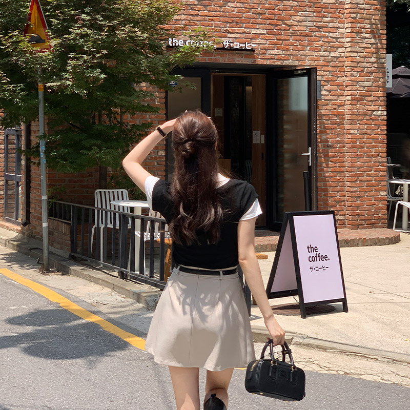 티모 배색 레이어드 카라 반팔 티셔츠 ts4661 - 상세 이미지 4