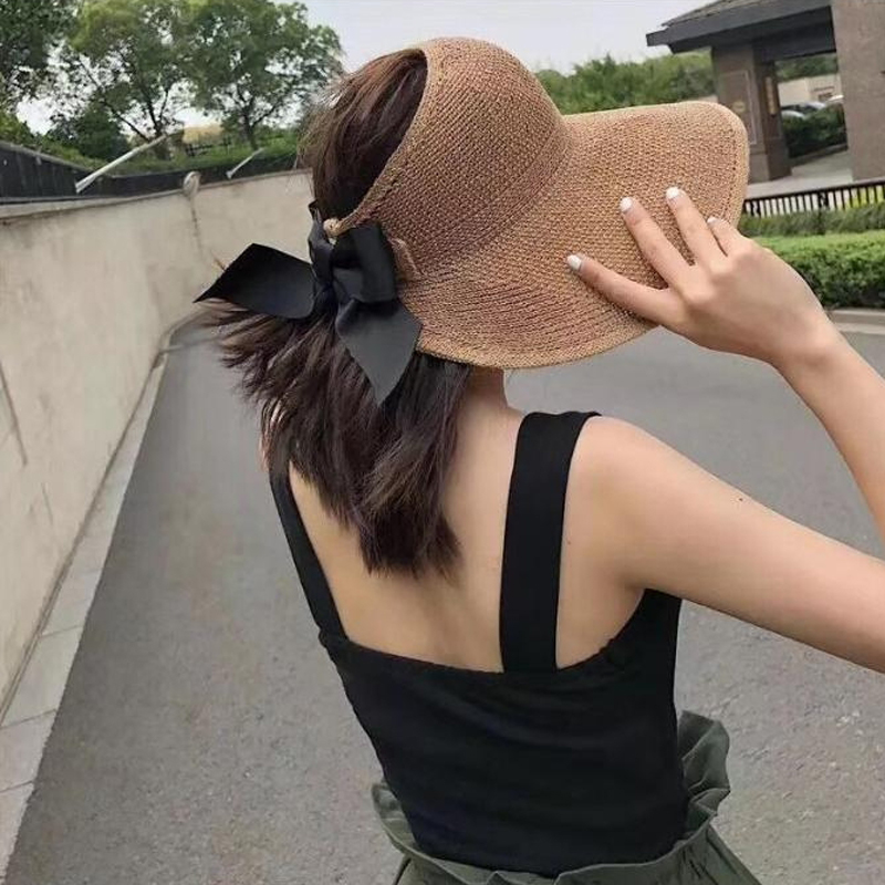 린넨 모자 리본 돌돌이 와이어 메쉬 여행용 산책용 여성 썬캡 - 상세 이미지 5