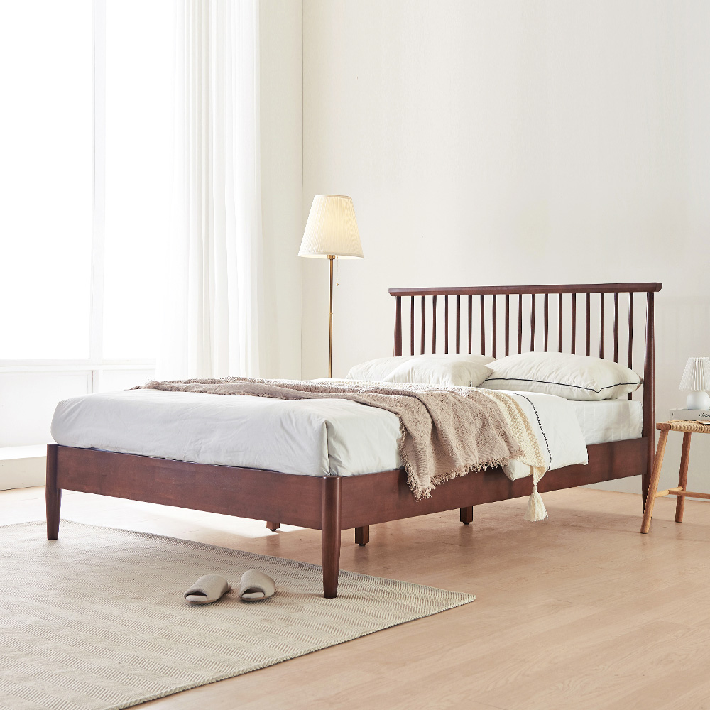 동서가구 모리 로맨틱 원목 Q침대 + 매트리스 9존독립매트리스, 월넛