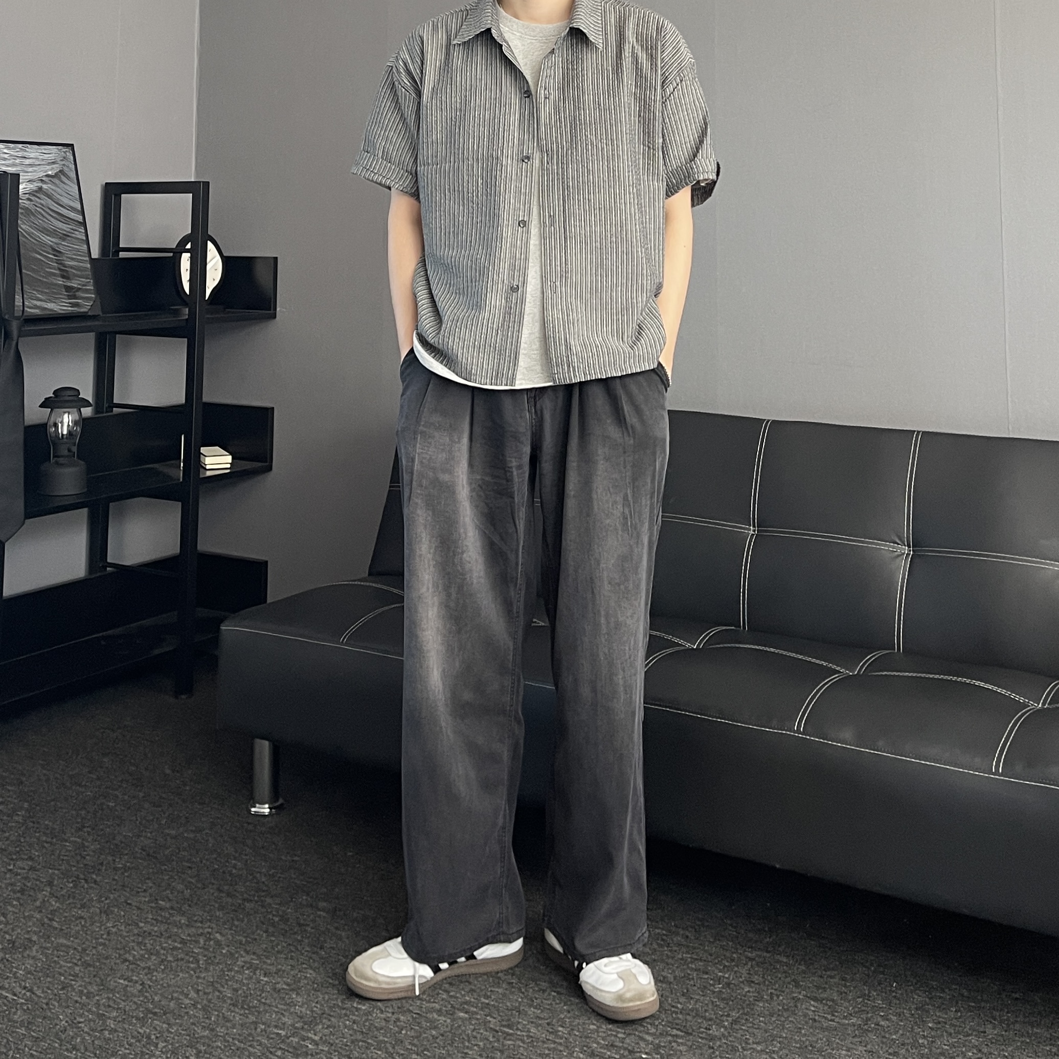 남자시어서커셔츠 남자크롭셔츠 린넨셔츠 - 상세 이미지 4