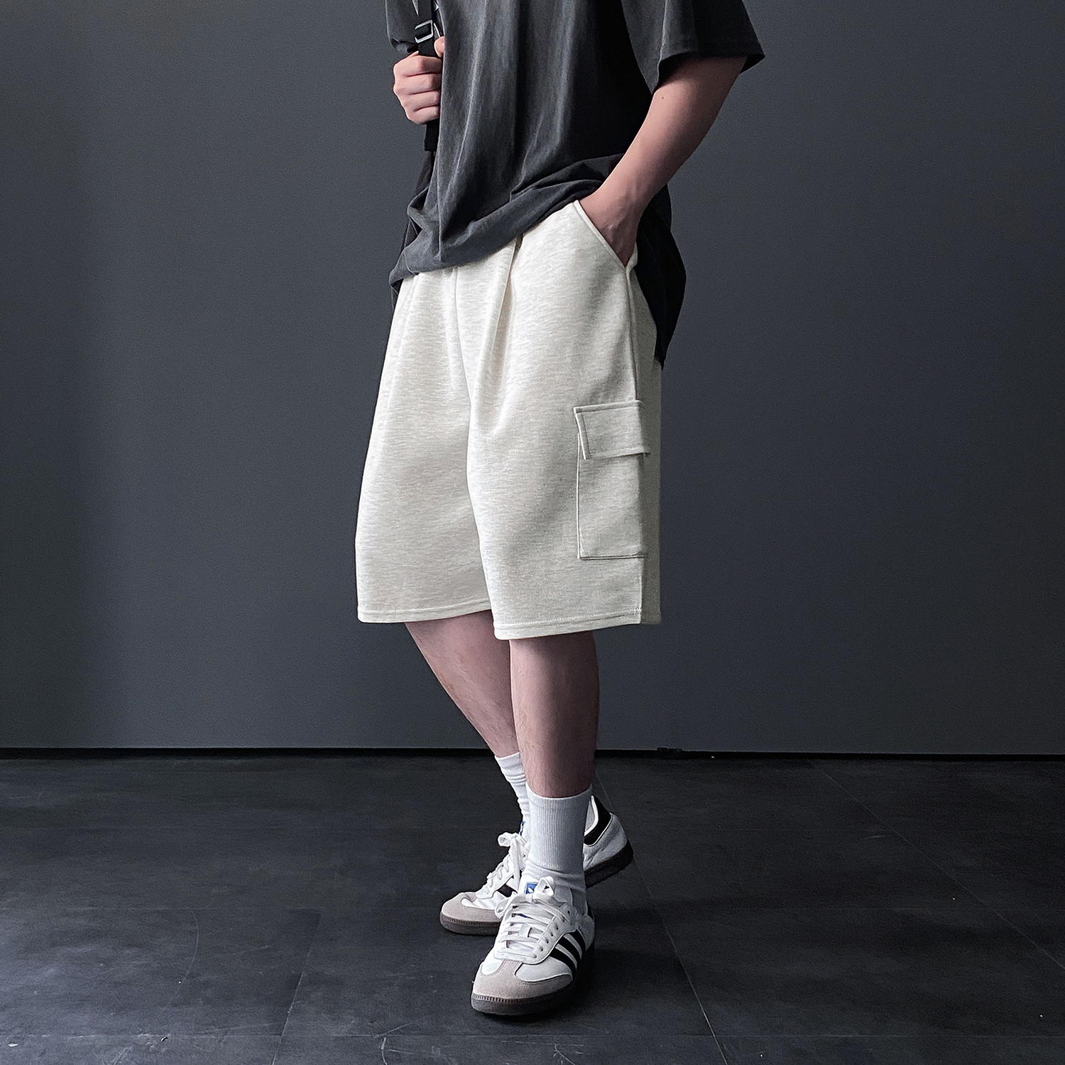 1+1 남성버뮤다팬츠 카고바지 회색반바지 와이드반바지 - 상세 이미지 5