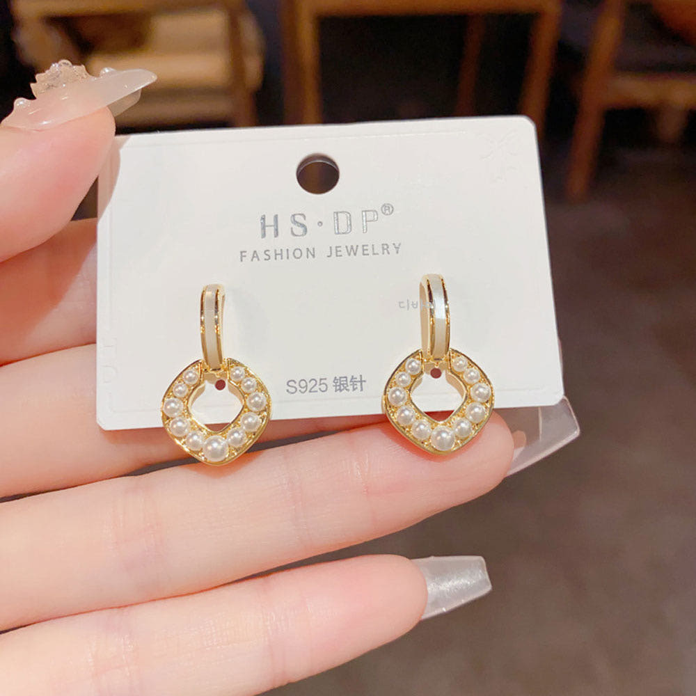 14K 러블리 진주 후프 링 귀걸이 단아한 드롭 골드 이어링 이미지 6