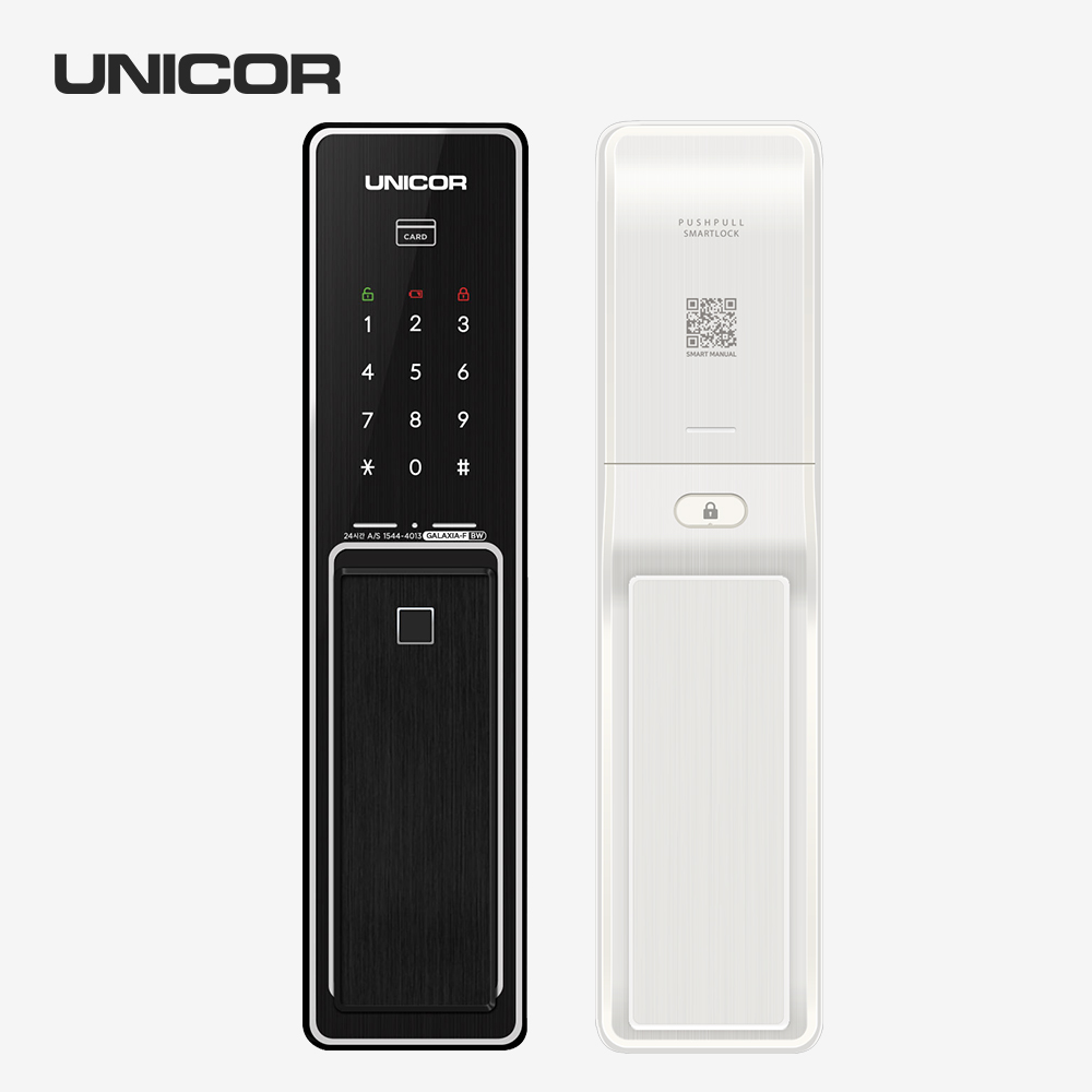 유니코 지문인식도어락 무타공도어락 현관문 즉시잠김 디지털 푸시풀 번호키 블랙 화이트