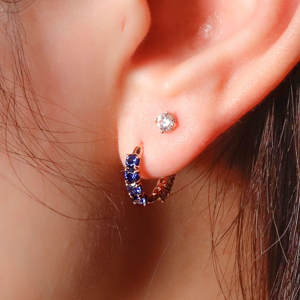 블루 여름 포인트 탄자나이트 이터니티 원터치 링 귀걸이 탄생석 친구 선물 14K 18K - 상세 이미지 4