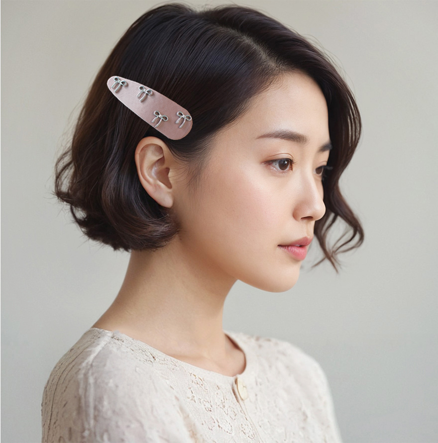 발레코어 리본 새틴 공단 똑딱핀 삼각핀 블랙 핑크 아이보리 - 상세 이미지 2
