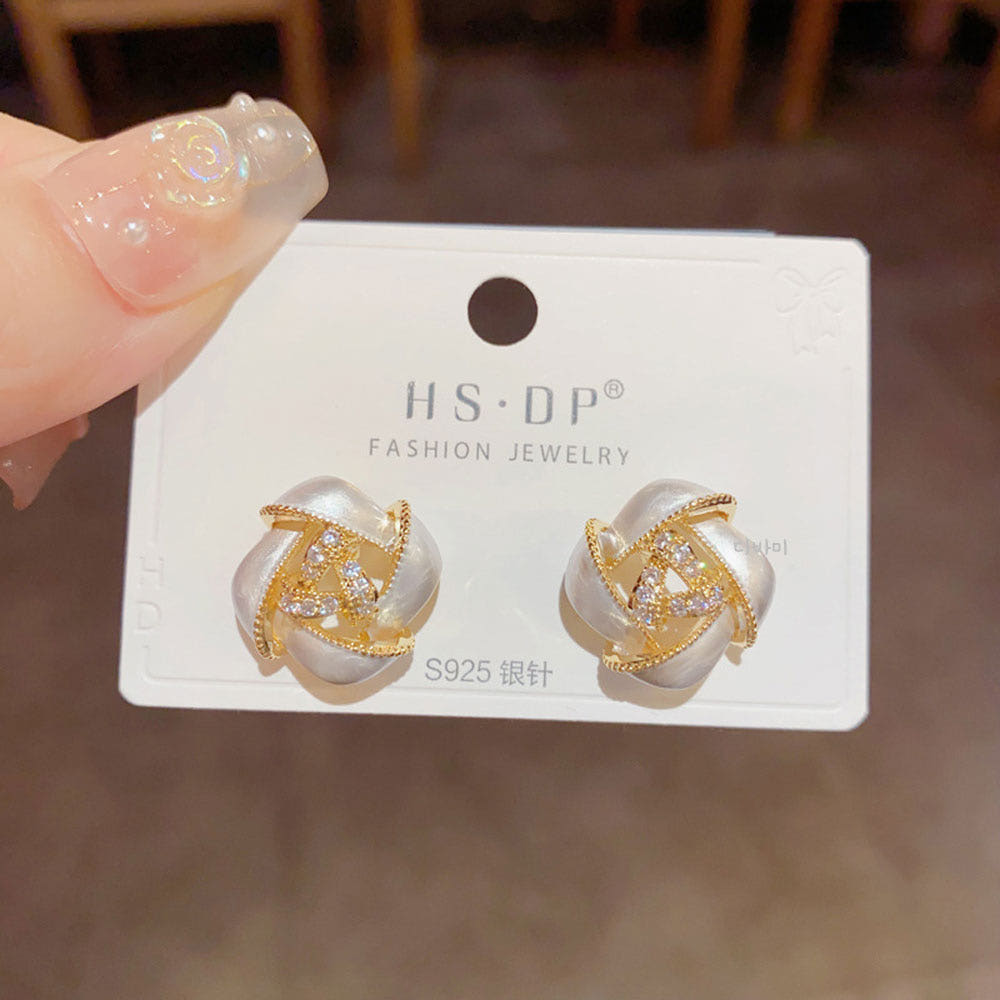 S925 우아한 14K 화이트 볼 귀걸이 은침 큐빅 포인트 이어링 이미지 6