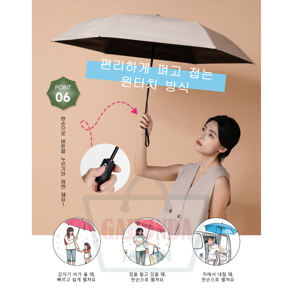 일본 Konciwa 자동 양산 빠르고 구겨지지 않는 초경량 컴팩트 UV 차단 양우산 5초컷 형상기억 깔끔하게 접히는 3단양산 이미지 7