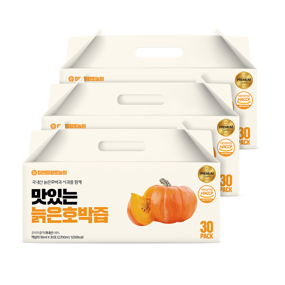 [국내산/3+1] 참앤들황토농원 국내산 맛있는 늙은 호박즙 90ml 30포, 3개