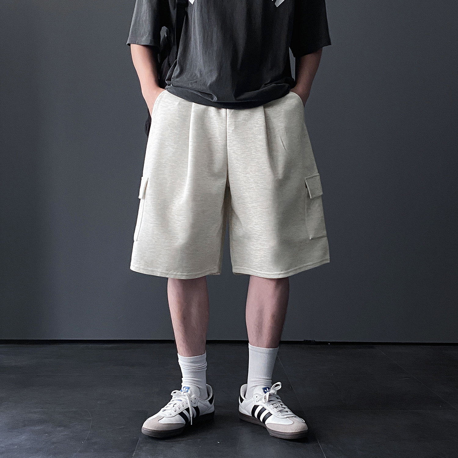 1+1 남성버뮤다팬츠 카고바지 회색반바지 와이드반바지 - 상세 이미지 3