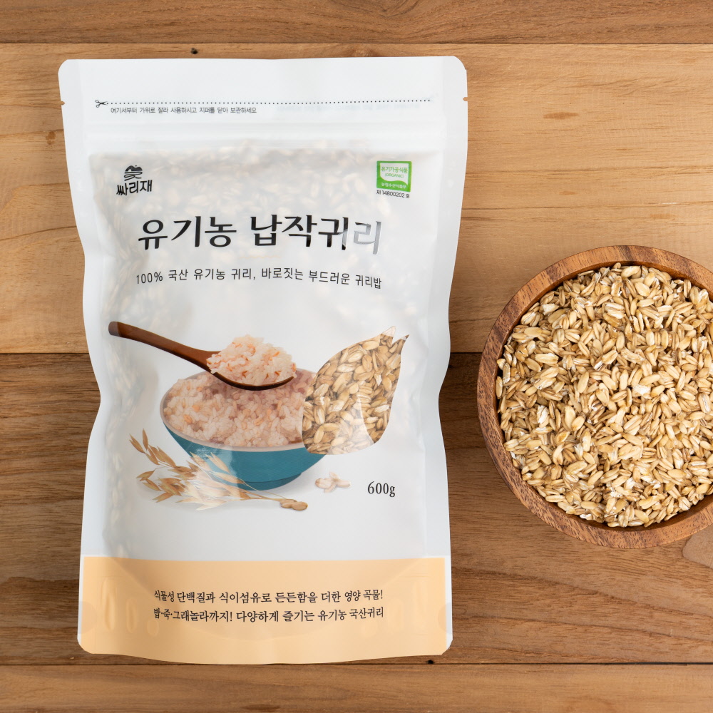 싸리재 유기농 오트밀 [ 납작귀리 ] 국산 롤드 오트 귀리밥 그래놀라재료 600g, 1개
