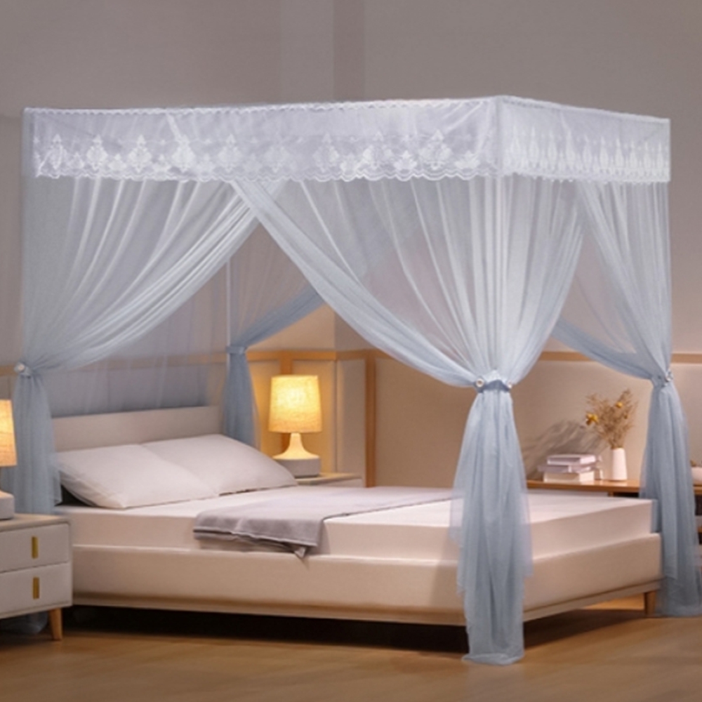 커튼형 레이스 침대모기장 3면출입 촘촘한 호텔 사각모기장