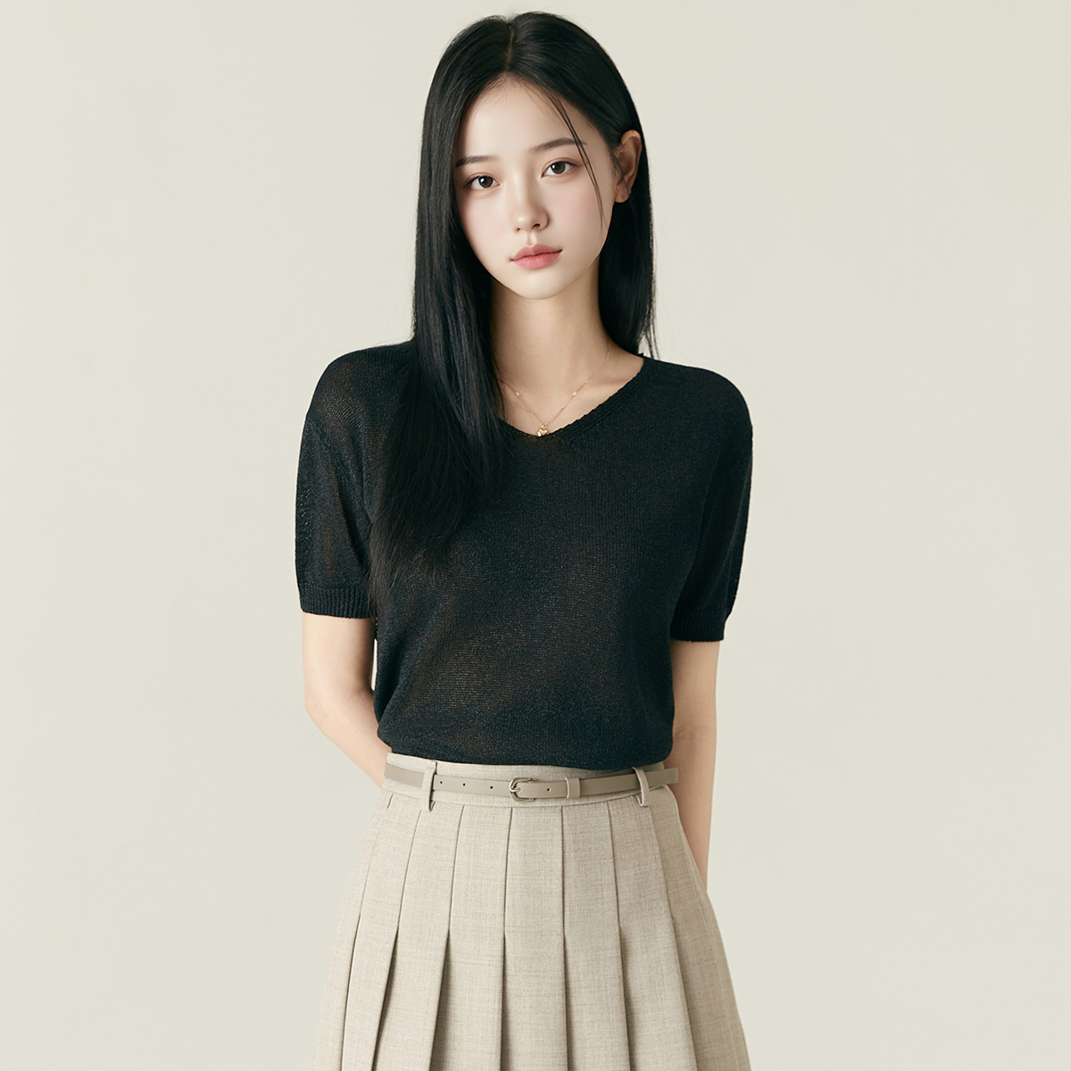 로엠 린넨 브이넥 반팔 풀오버 RMKAF25RT2 - 상세 이미지 3