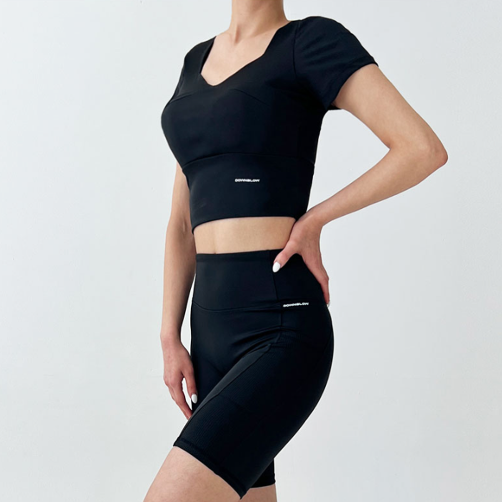 필라테스복장 요가 캡내장 요가복 상의 반팔 크롭티 여름 티셔츠 이미지 7