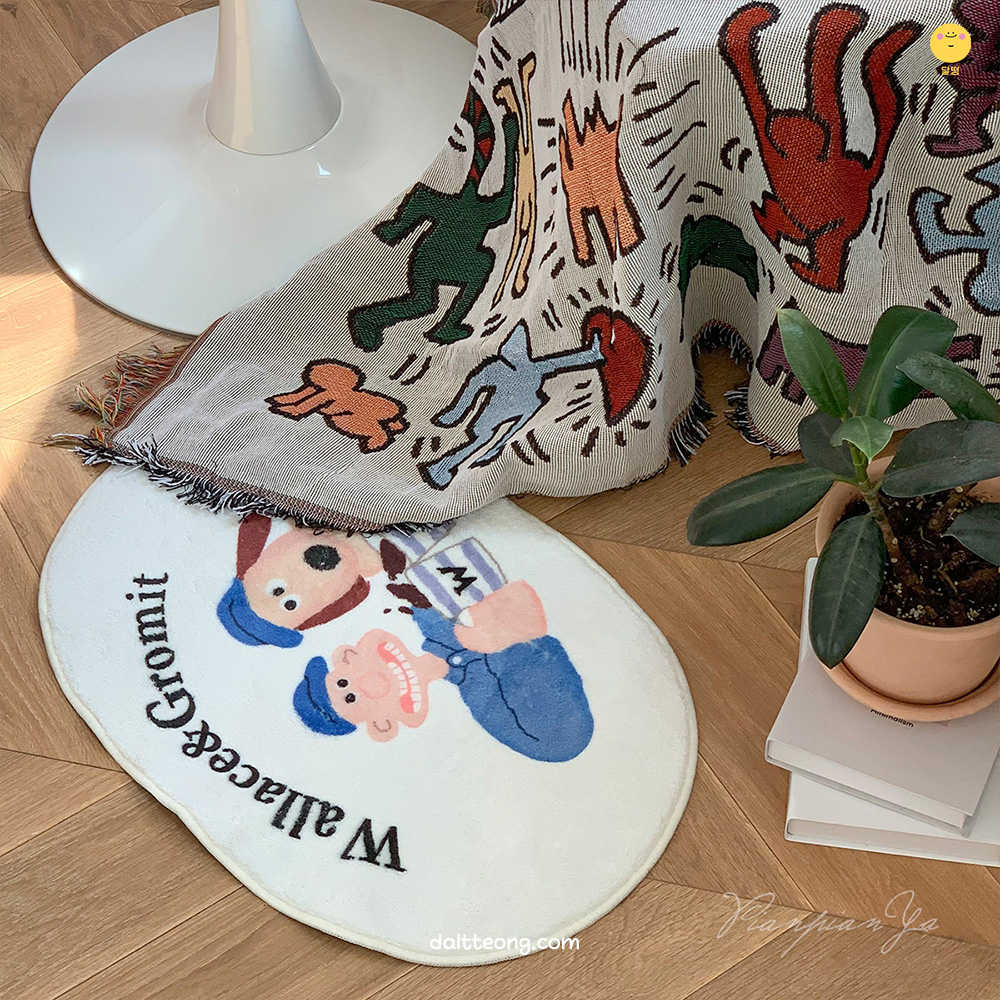 달떵 귀여운 월레스와 그로밋 발매트 미니러그 화이트, 80x50cm