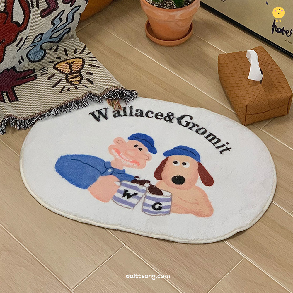 달떵 귀여운 월레스와 그로밋 발매트 미니러그 화이트, 80x50cm